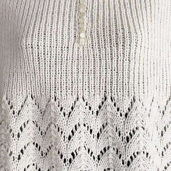 Pearl Detail Granny Core Hand Knit Chunky Cable Ribbed Sweater Ivory Women’s L - Picture 4 of 8
